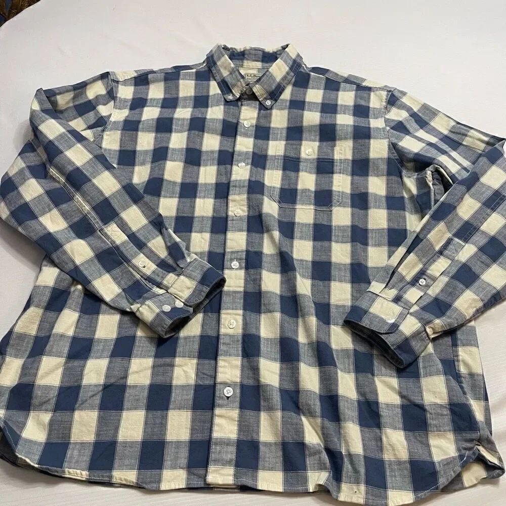 L.L. Bean Traditional Fit Blue White Plaid Button Down Shirt Size XL